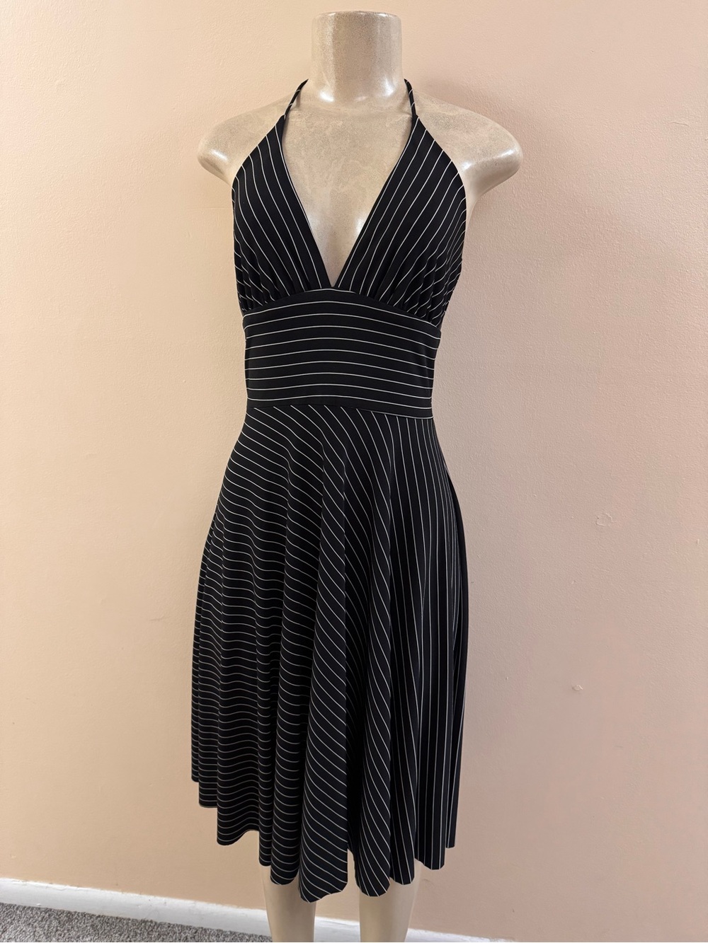 Windsor Black and White Striped Halter Dress Small/Medium EUC